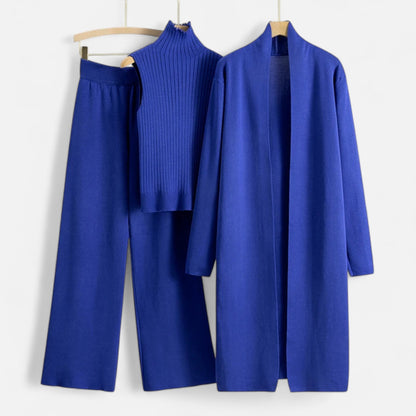 Ensemble Chic Femme en Trois Pièces : Top Sans Manches, Pantalon Large & Cardigan Long pour Toutes Occasions