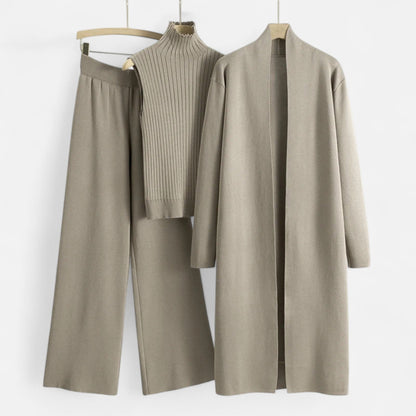 Ensemble Chic Femme en Trois Pièces : Top Sans Manches, Pantalon Large & Cardigan Long pour Toutes Occasions