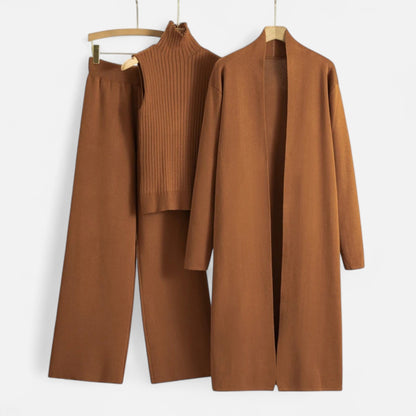 Ensemble Chic Femme en Trois Pièces : Top Sans Manches, Pantalon Large & Cardigan Long pour Toutes Occasions