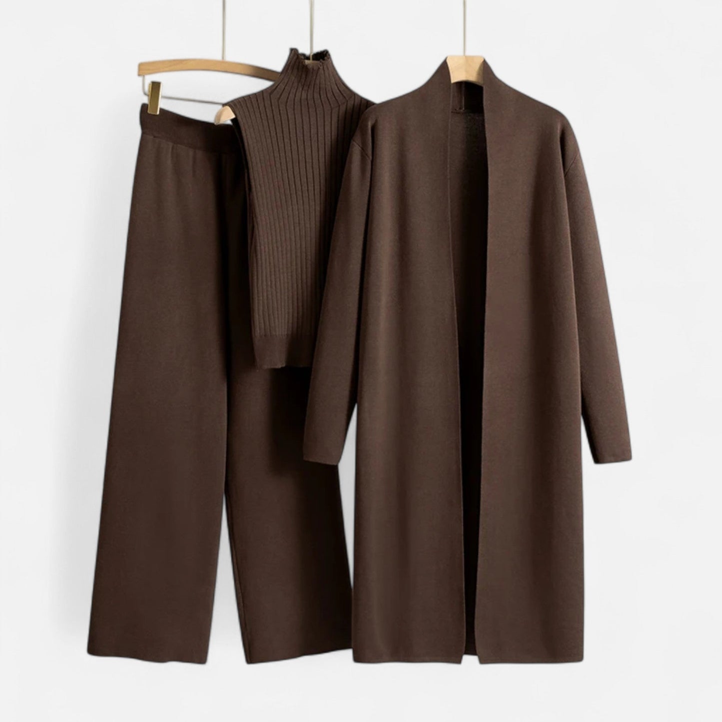 Ensemble Chic Femme en Trois Pièces : Top Sans Manches, Pantalon Large & Cardigan Long pour Toutes Occasions