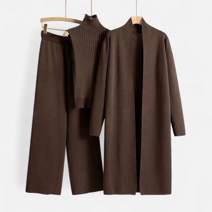 Ensemble Chic Femme en Trois Pièces : Top Sans Manches, Pantalon Large & Cardigan Long pour Toutes Occasions