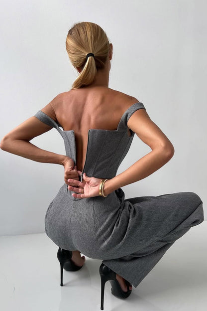 Costume Femme Chic en Trois Pièces : Blazer, Corset, Pantalon Large pour Occasions Élégantes