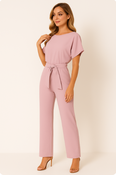 Jumpsuit Chic à Manches Courtes avec Nœud pour Femmes pour Toute Occasion