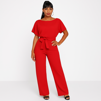 Jumpsuit Chic à Manches Courtes avec Nœud pour Femmes pour Toute Occasion