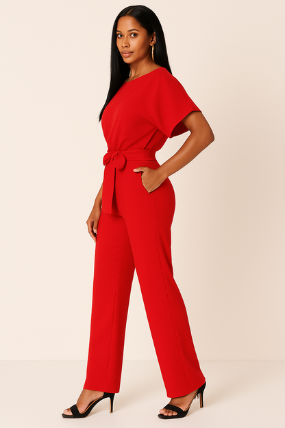 Jumpsuit Chic à Manches Courtes avec Nœud pour Femmes pour Toute Occasion