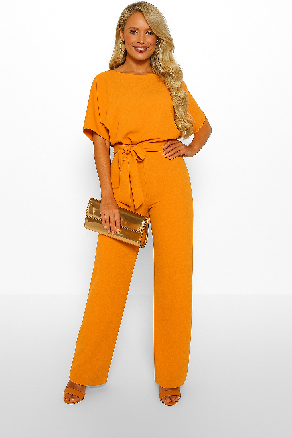 Jumpsuit Chic à Manches Courtes avec Nœud pour Femmes pour Toute Occasion