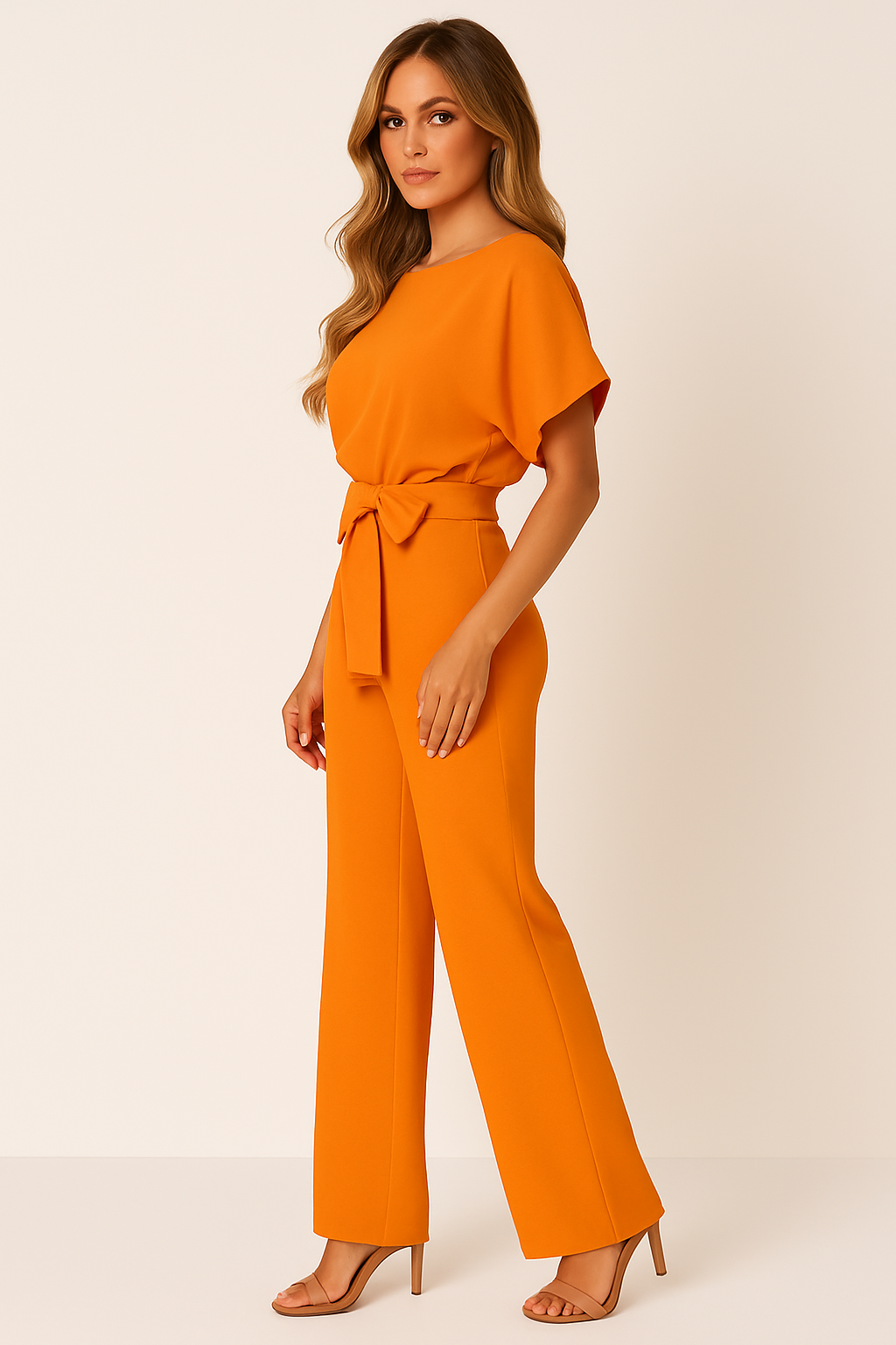 Jumpsuit Chic à Manches Courtes avec Nœud pour Femmes pour Toute Occasion