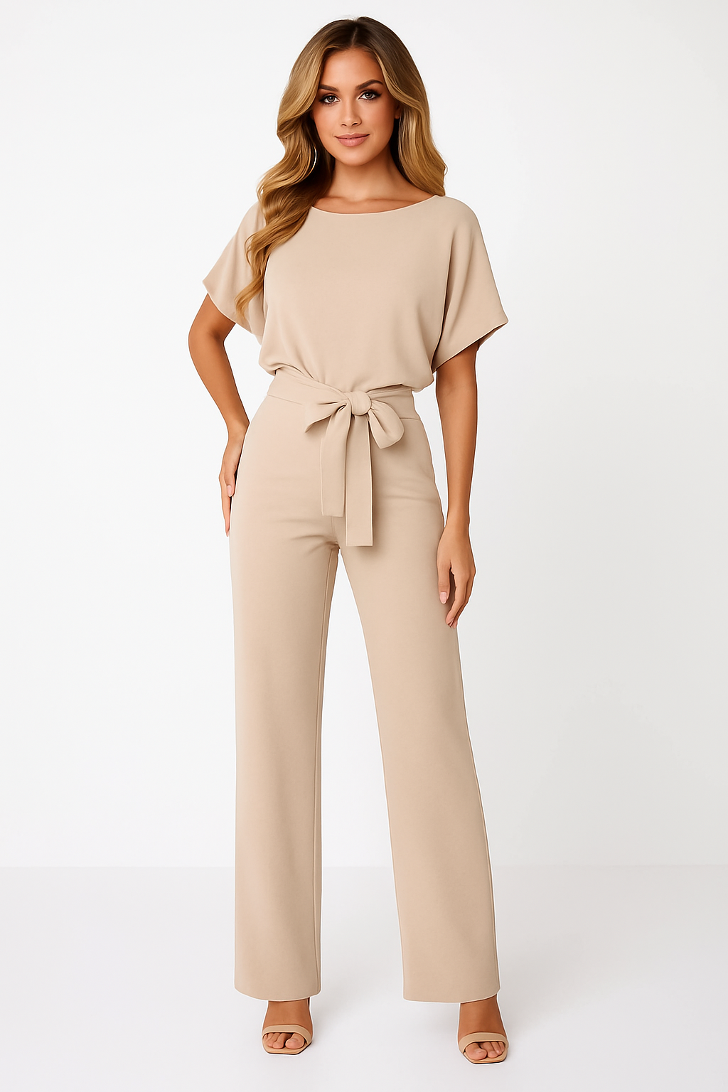 Jumpsuit Chic à Manches Courtes avec Nœud pour Femmes pour Toute Occasion