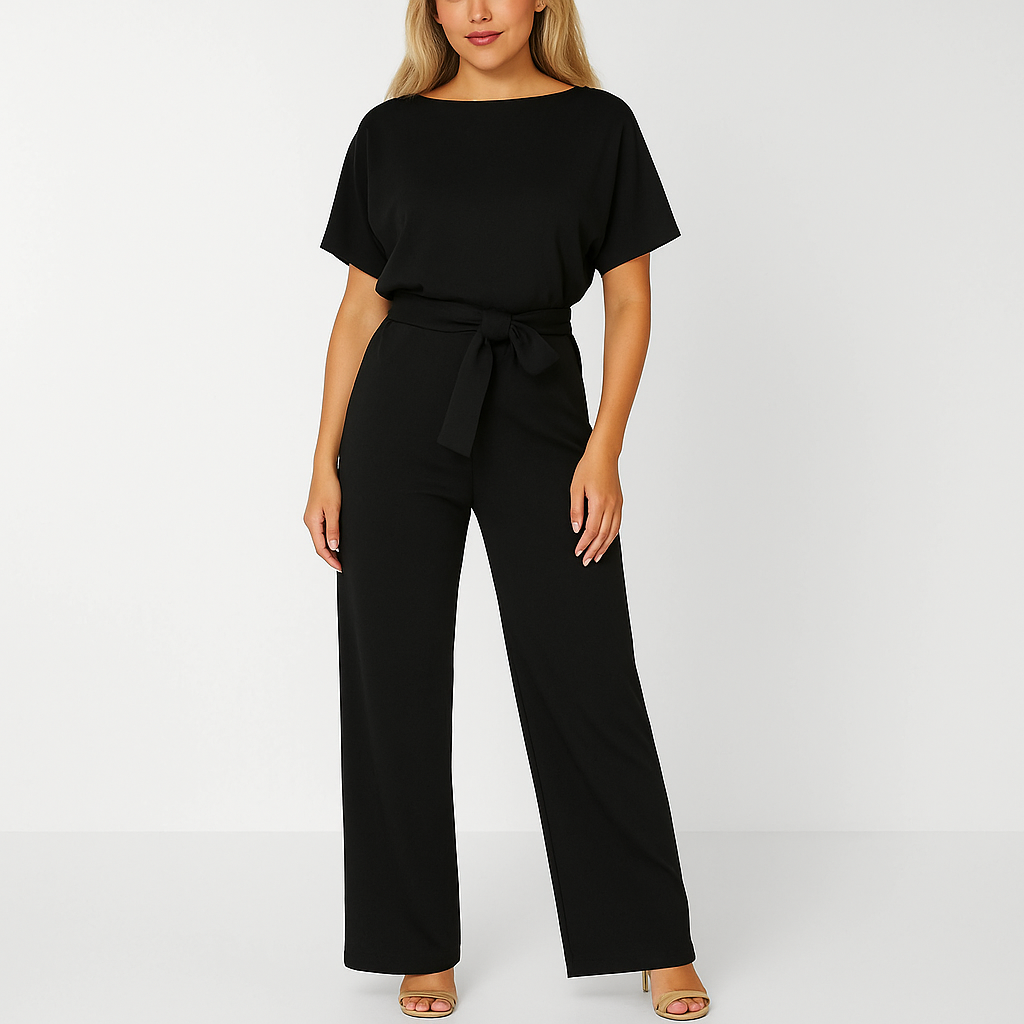 Jumpsuit Chic à Manches Courtes avec Nœud pour Femmes pour Toute Occasion