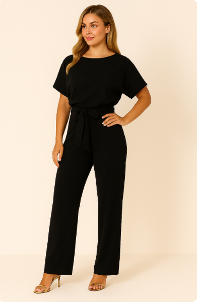 Jumpsuit Chic à Manches Courtes avec Nœud pour Femmes pour Toute Occasion