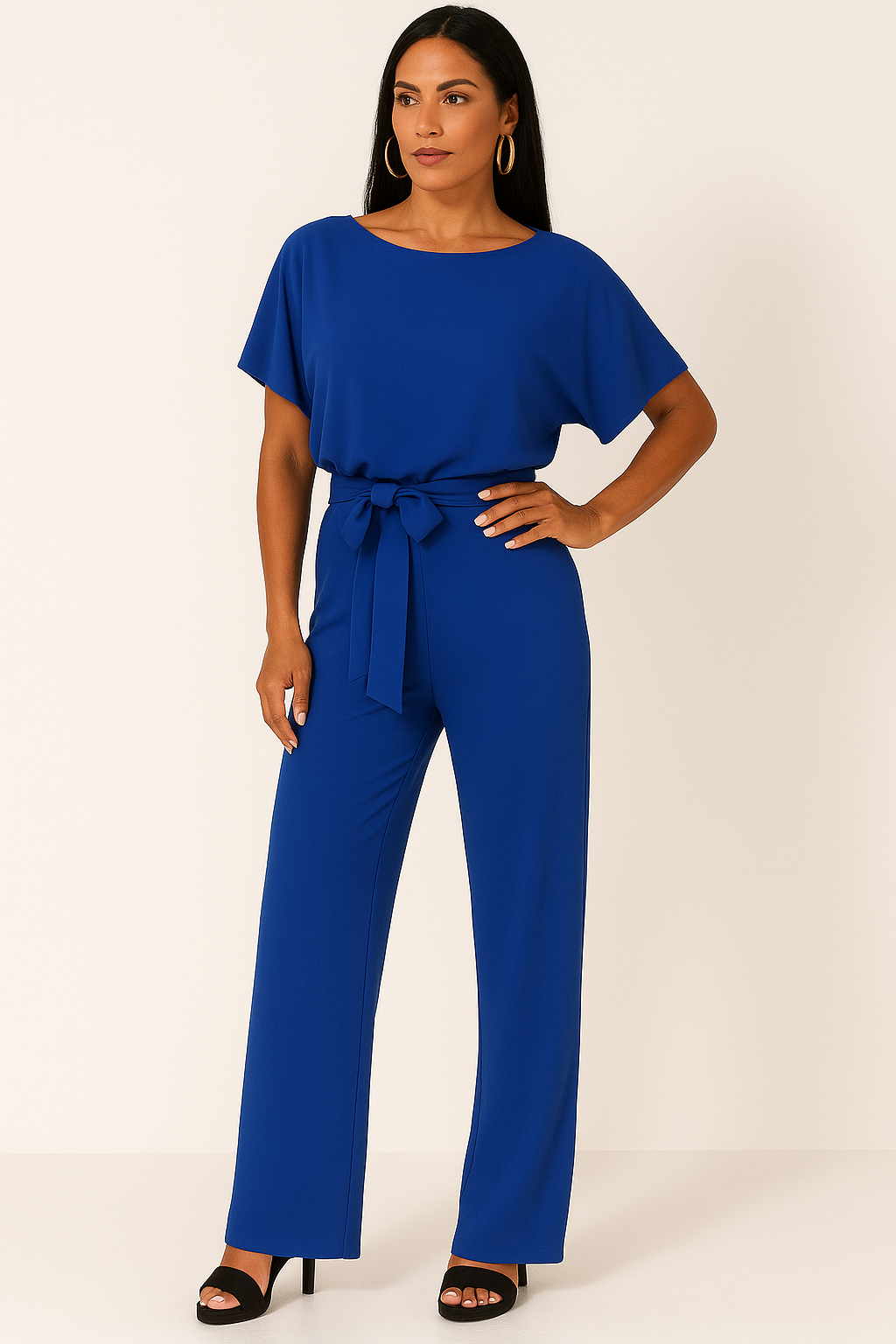 Jumpsuit Chic à Manches Courtes avec Nœud pour Femmes pour Toute Occasion