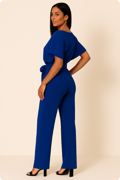 Jumpsuit Chic à Manches Courtes avec Nœud pour Femmes pour Toute Occasion