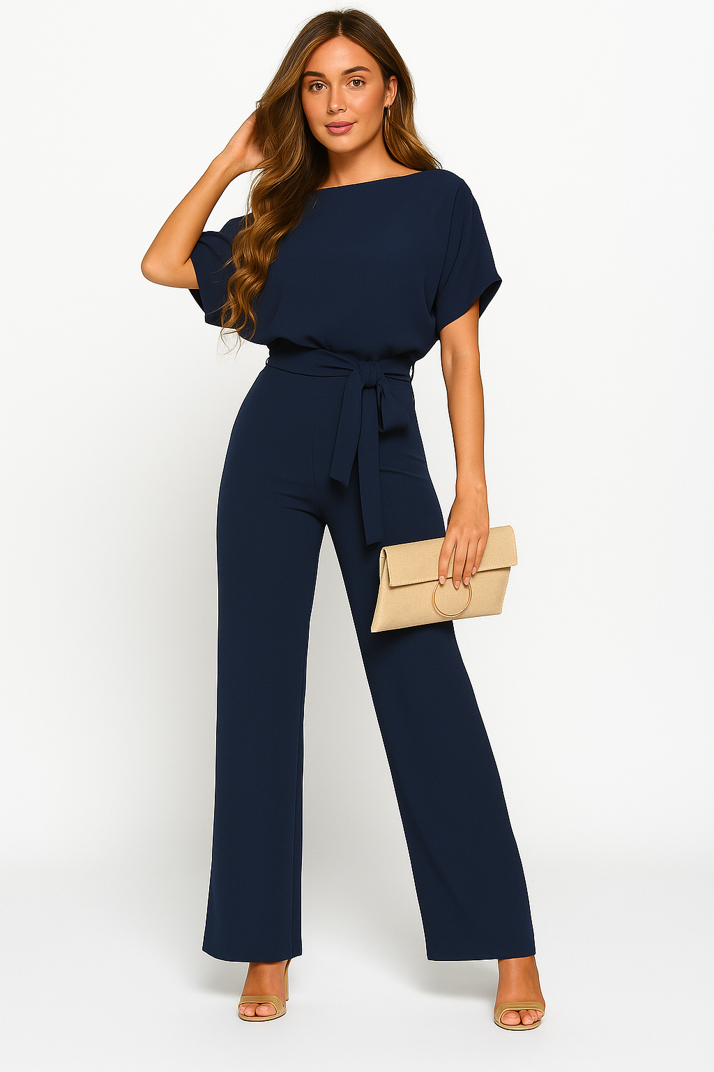 Jumpsuit Chic à Manches Courtes avec Nœud pour Femmes pour Toute Occasion