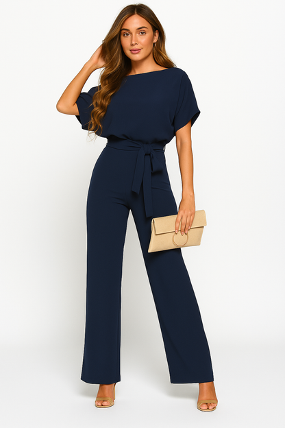 Jumpsuit Chic à Manches Courtes avec Nœud pour Femmes pour Toute Occasion