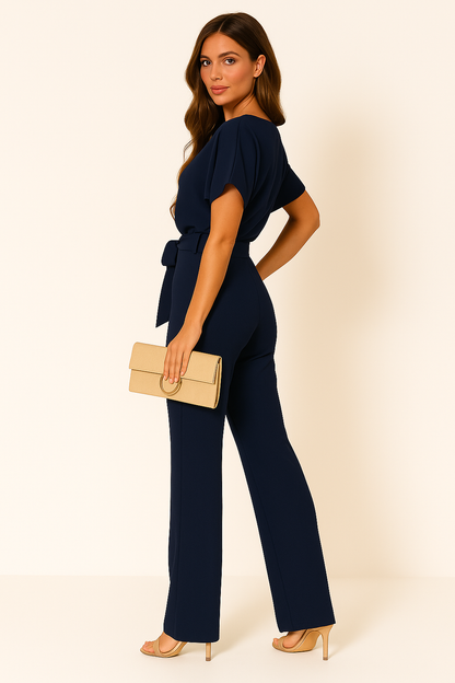 Jumpsuit Chic à Manches Courtes avec Nœud pour Femmes pour Toute Occasion