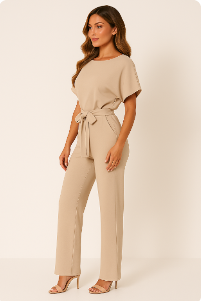 Jumpsuit Chic à Manches Courtes avec Nœud pour Femmes pour Toute Occasion