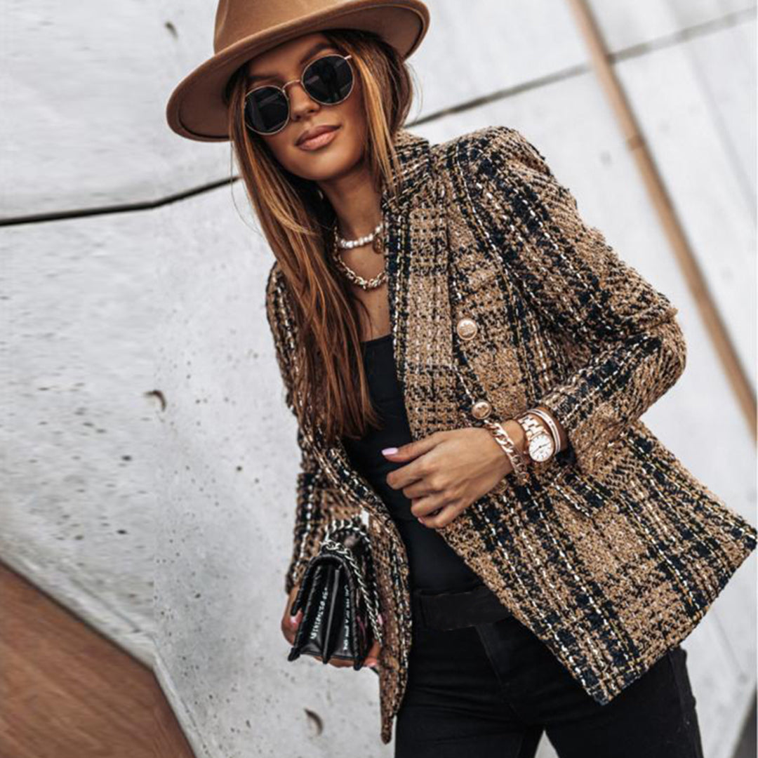 Blazer à Carreaux en Tweed Chic pour Occasions Élégantes