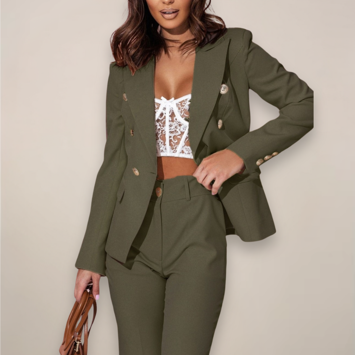 Costume Blazer Chic Femme Deux Pièces pour le Travail et les Événements