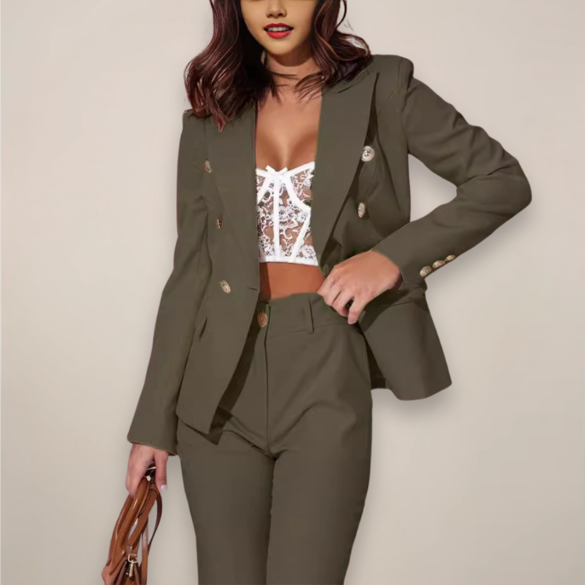 Costume Blazer Deux Pièces Chic pour Femmes pour le Bureau et les Événements Formels