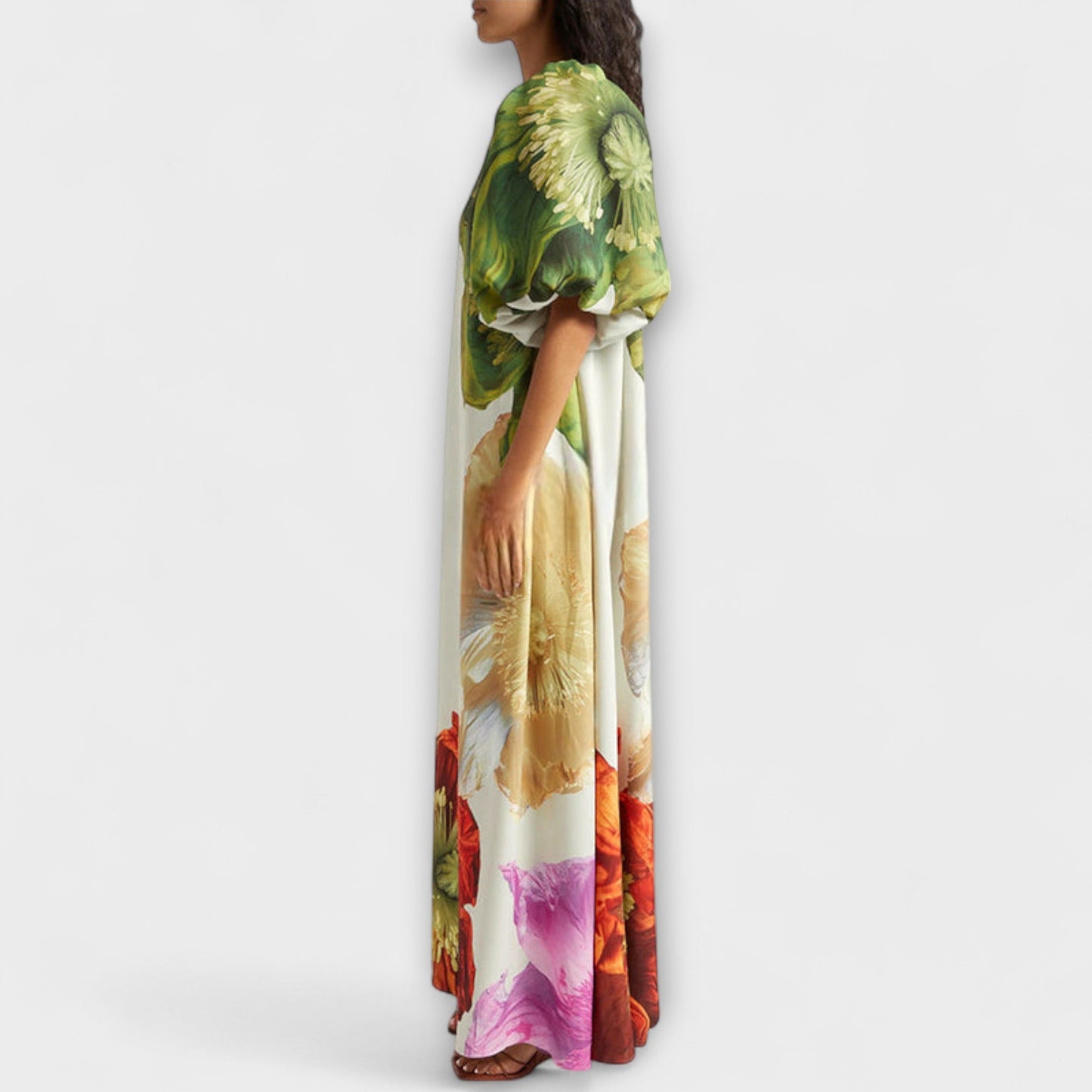 Robe Maxi Florale avec Encolure Asymétrique pour Occasions Spéciales
