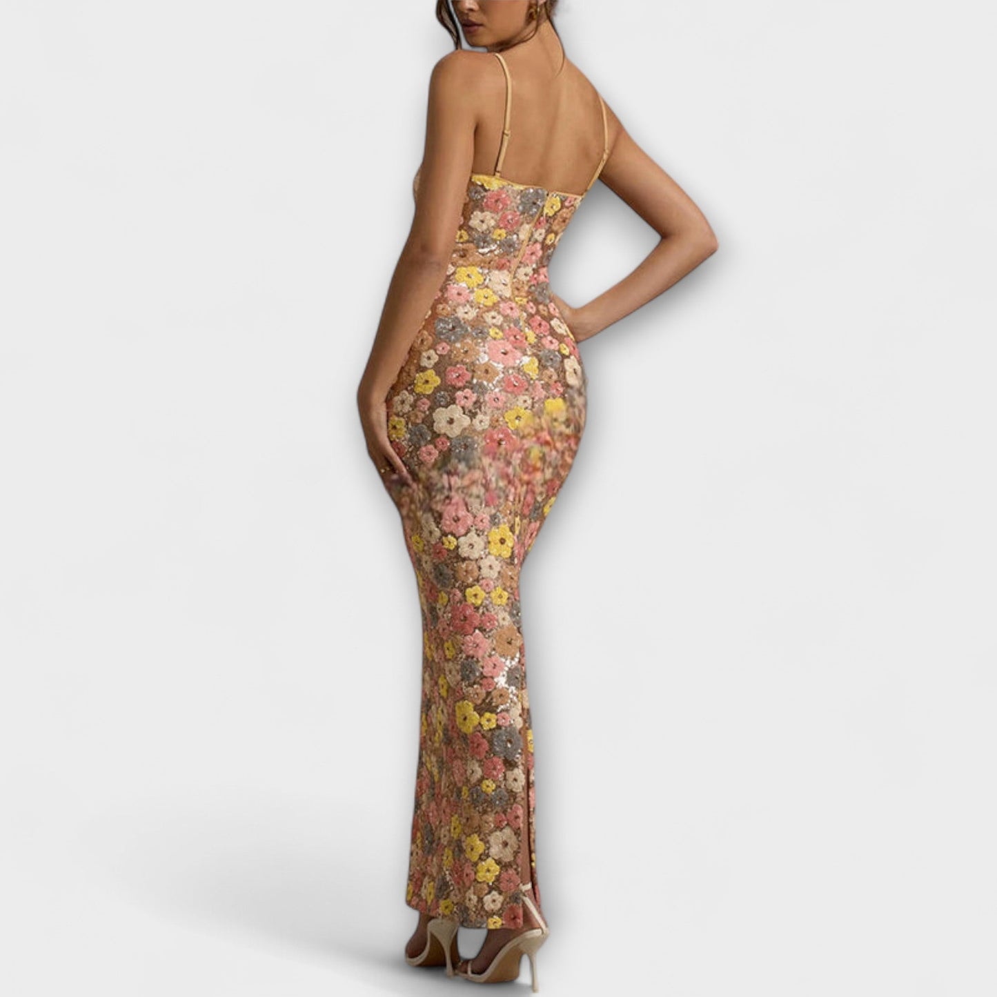 Robe Maxi à Sequins Florale Style Années 80 pour Occasions Spéciales