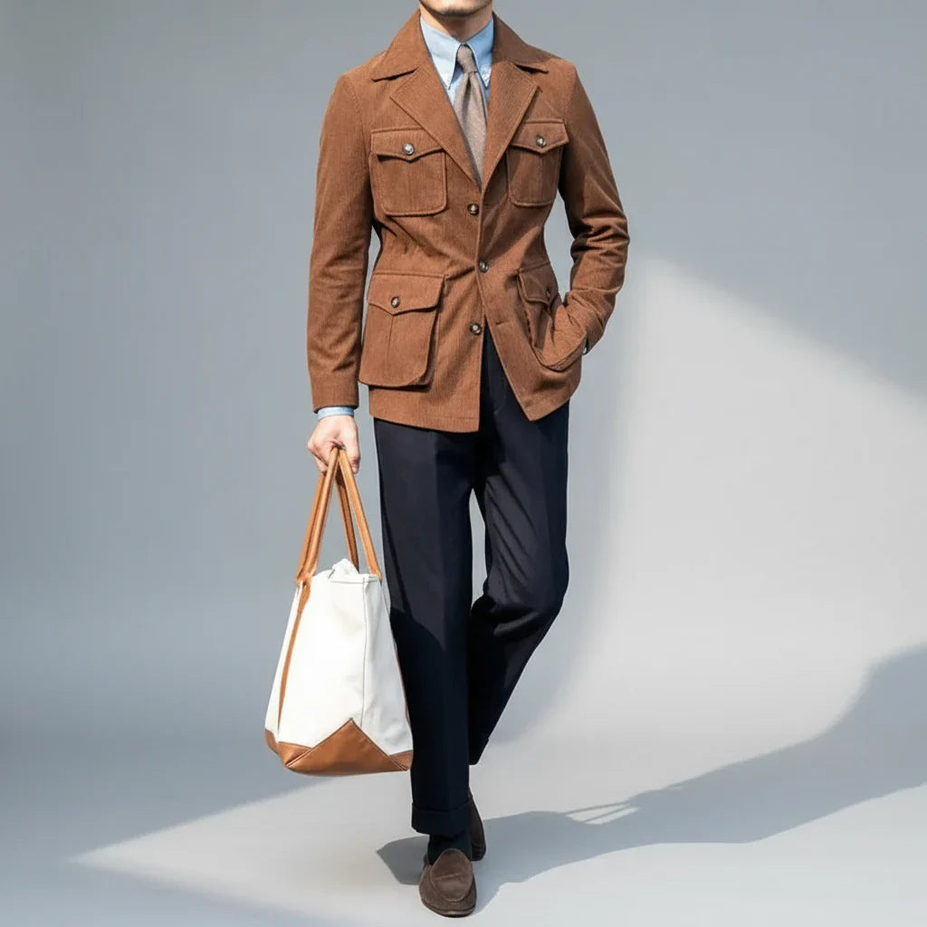 Blazer en Herringbone pour Hommes avec Accents Dorés