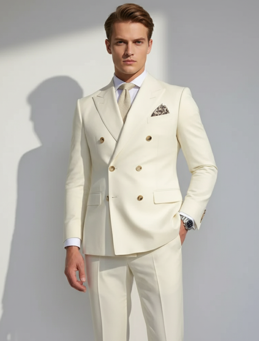 Costume Deux-Pièces Blanc pour Homme avec Accents Dorés – Tenue Formelle Élégante pour Toutes les Occasions