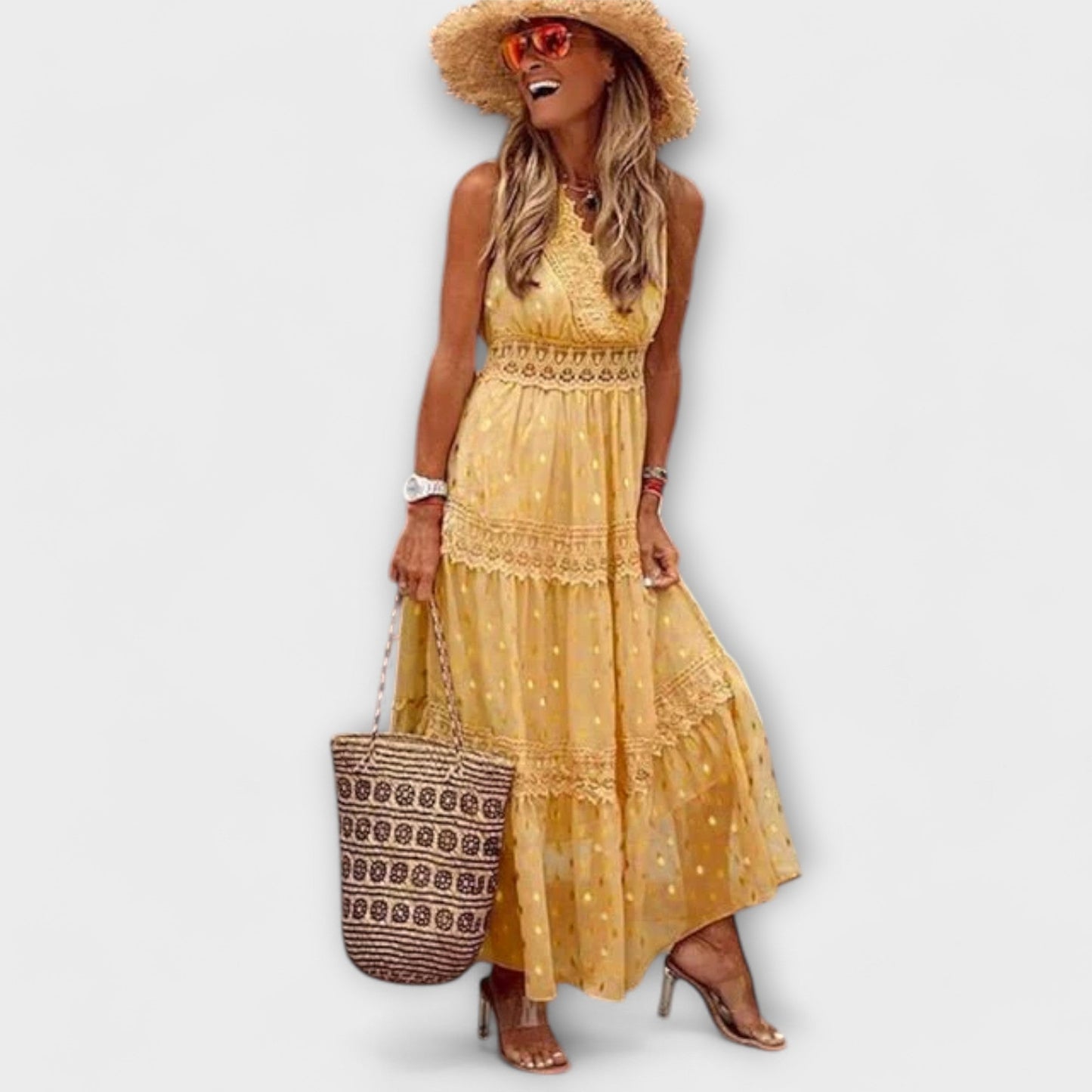 Robe Maxi en Dentelle Boho pour Occasions Festives